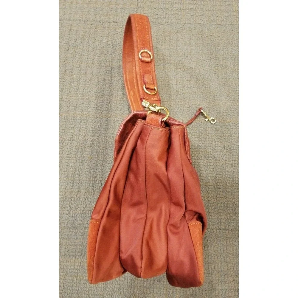 Mz Wallace New York Cross Body Handbag Purse Red Nylon Suede Goldtone Hardware